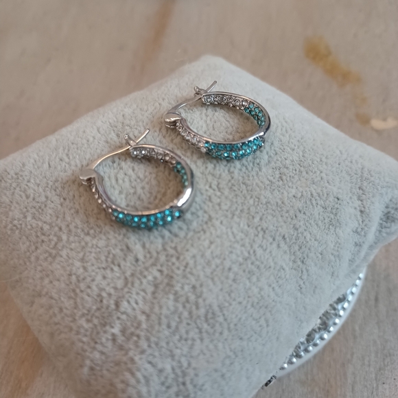 Blue Ombre Rhinestone Crystal Inside-Out Hoop Drop Dangle Earrings - Picture 3 of 9